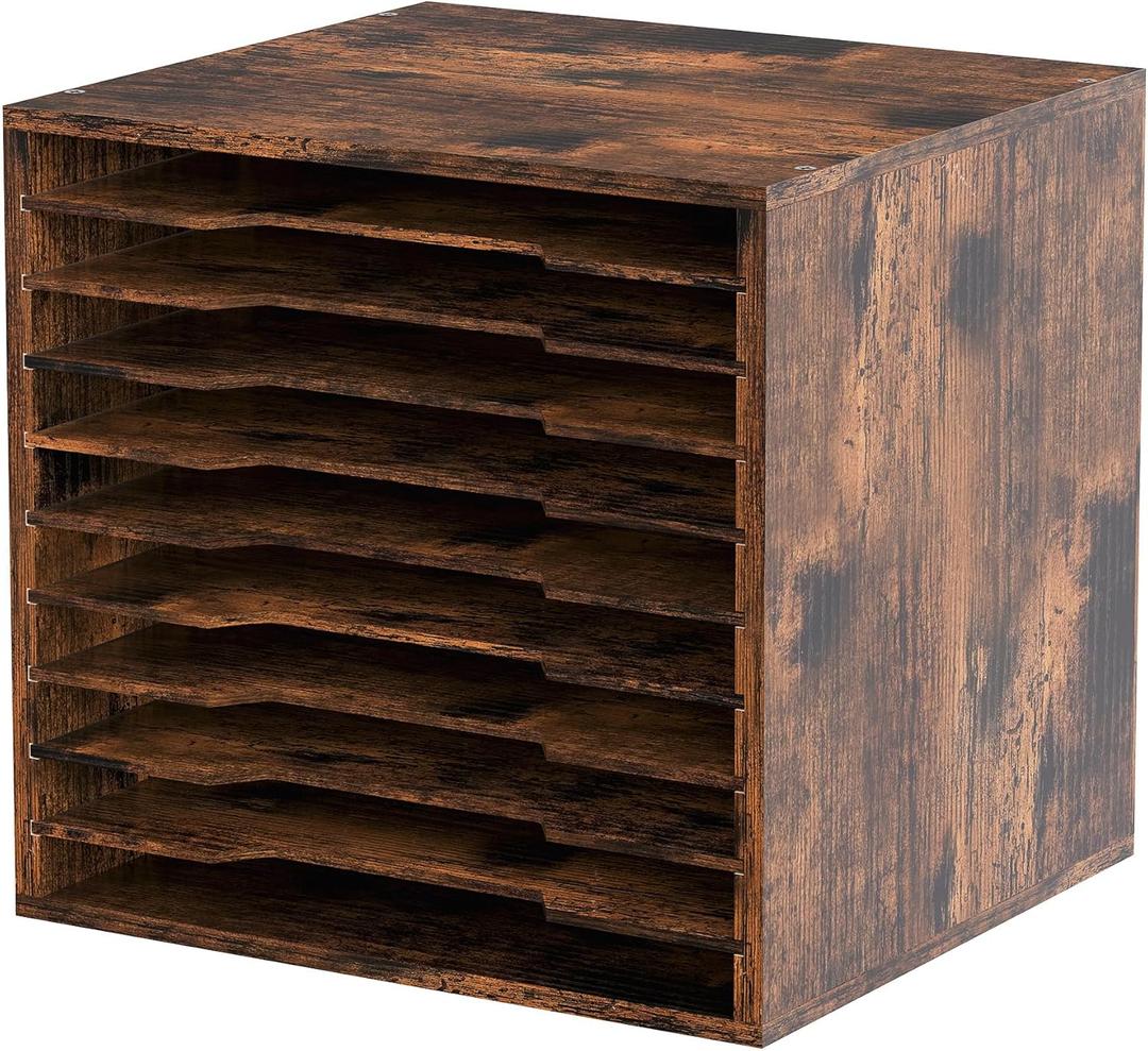 EasyPAG Scrapbook Paper Storage Organizer for Craft Room, 12x12 Paper Storage Desk Shelf, 10 Slot Adjustable File Sorter for Office School Classroom, Antique