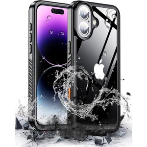 Hualele for iPhone 16 Case Waterproof, [12FT Military-Grade Drop Protection] [IP68 Water Resistance] Full Body Heavy Duty Rugged 360 Protective iPhone 16 Case 6.1 Inch Black