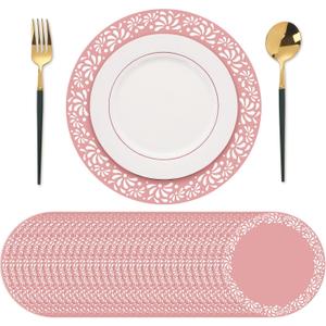 Yungyan 32 Pcs Cielito Lindo Party Decoration 13 Inches Platos De Barro Mexicanos Paper Place Mats Mexican Table Mats Cinco De Mayo Round Paper Placemat for Mexican Wedding (Pink,Stylish Style)