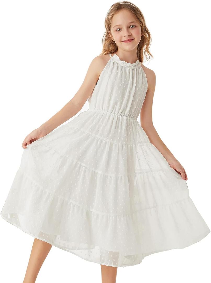 GRACE KARIN Girls Halter Neck Dress Sleeveless Casual A-line Flowy Summer Maxi Dress for 7 Years