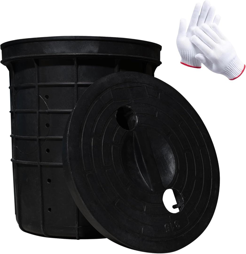 13 x 11.4 x 15 Inch Perforated Sump Basin with Lid Sump Pump Basin Bucket with Drilled Holes for Crawl Spaces,Yards,Patios and Driveways(Black)