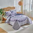 Boho Quilt Set King Size - Reversible Summer Bohemian Quilt Bedding Set, 3 Pieces Colorful Lightweight Microfiber Bedspread Purple Elephant Paisley Circle Coverlet Set with Pillow Shams for Hot Day, King 102*90