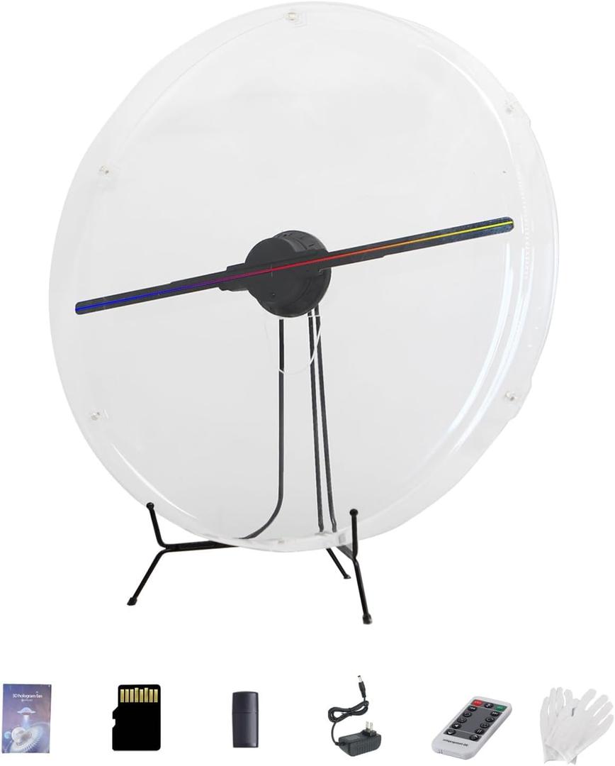 3D Hologram Fan with Cover, 3D Hologram Projector HD LED Advertising Display with Remote and Bluetooth and WiFi,1500 Video Library and for Business,Bar,Halloween (54CM Hologram Fan with Cover)