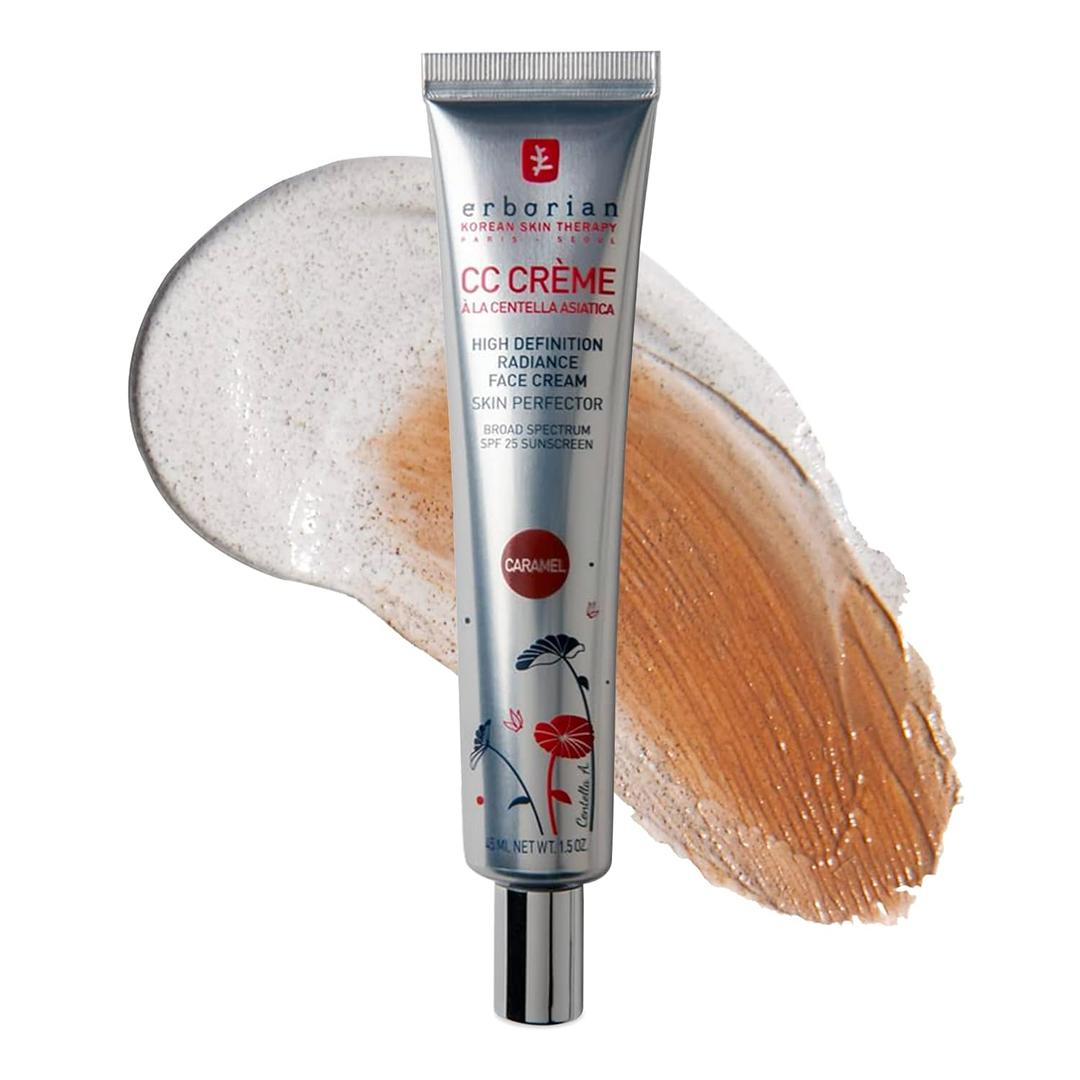 Erborian Color Correcting CC Cream with Centella Asiatica - Light Multi-Purpose Facial Concealer with Illuminating Finish Soothes & Hydrates Skin - SPF Korean Skincare Skin Perfector (1.5 Ounce (Pack of 1), Caramel)