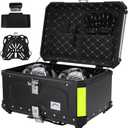 Motorcycle Top Case, 65L Aluminum Motorcycle Top Box with Anti-Theft Lock System, Waterproof, Dustproof, Easy Installation with Universal Bracket, Back Cushion Included, Black, GBTC-65BL