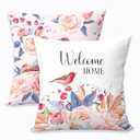 SDFBFVSA 2 Pcs Pink Rose Bird Decorative Throw Pillow Cover, Vintage Natural Flower Bouquet Art Design Square Pillowcases for Couch Sofa Bed Bedroom Apartment Dorm Living Room Office Home Decor, 18"L x 18"W
