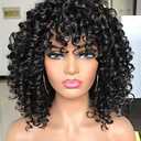 GEMBON Curly Afro Wigs for Black Women Kinky Curly Wig with Bangs Synthetic Fiber Natural Looking Glueless Hair for Daily Wear