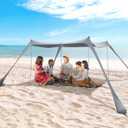 BOTINDO Family Beach Tent Canopy Sun Shade, Pop Up Grande Beach Tent Sun Shelter Stability 4 Poles with Portable Carry Bag Outdoor Shade for Fishing Backyard Camping (Gray)