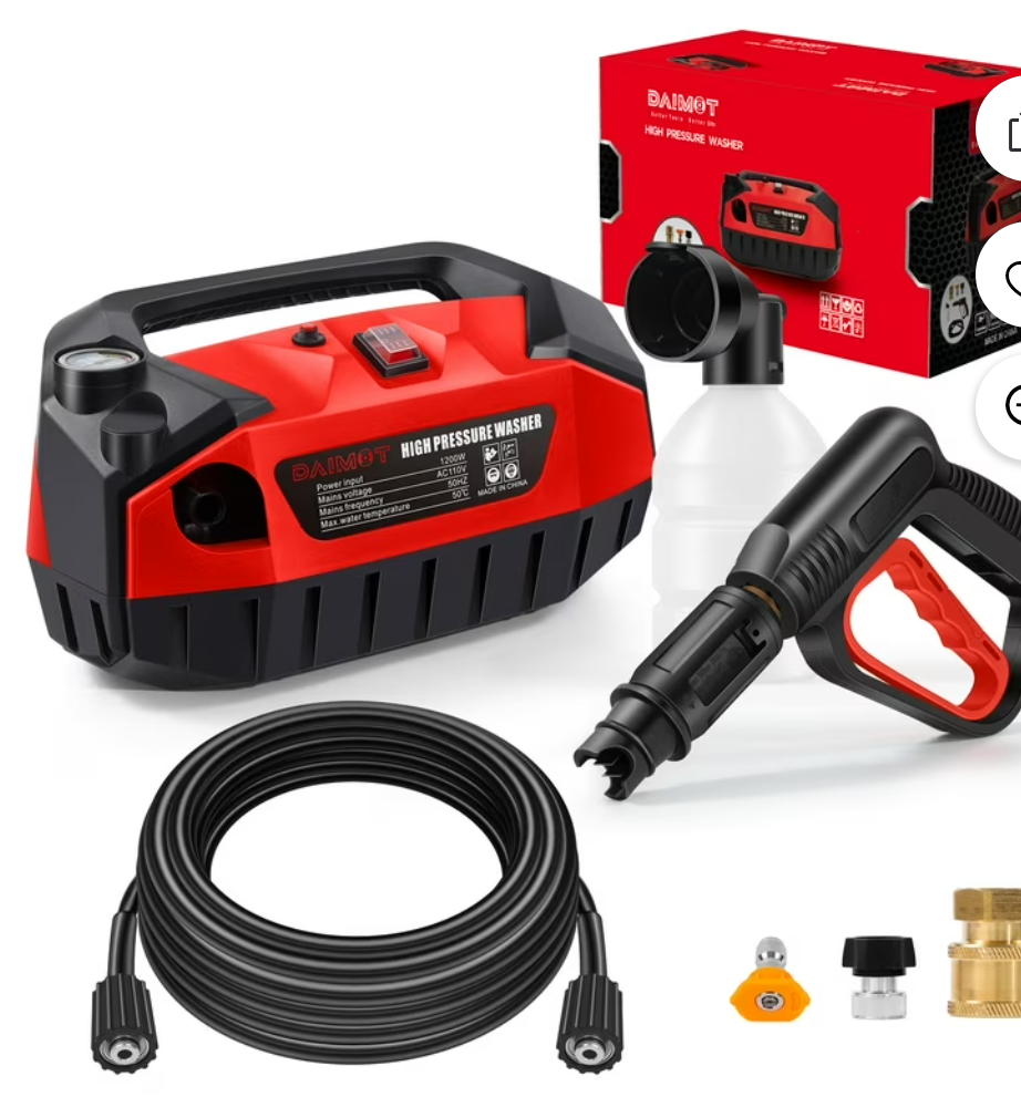 Portable Pressure, 1800 PSI Peak Cold Water Electric Pressure, 1.5 GPM Flow Corded Electric Power for Cleaning Cars, Siding, Driveways, Fencing