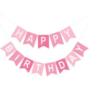 Pink Happy Birthday Banner Birthday Party Banner NO DIY Happy Birthday Sign Pre-Strung Birthday Hanging Decoration for Women Men Girl Boy Party Supplies (Pink)