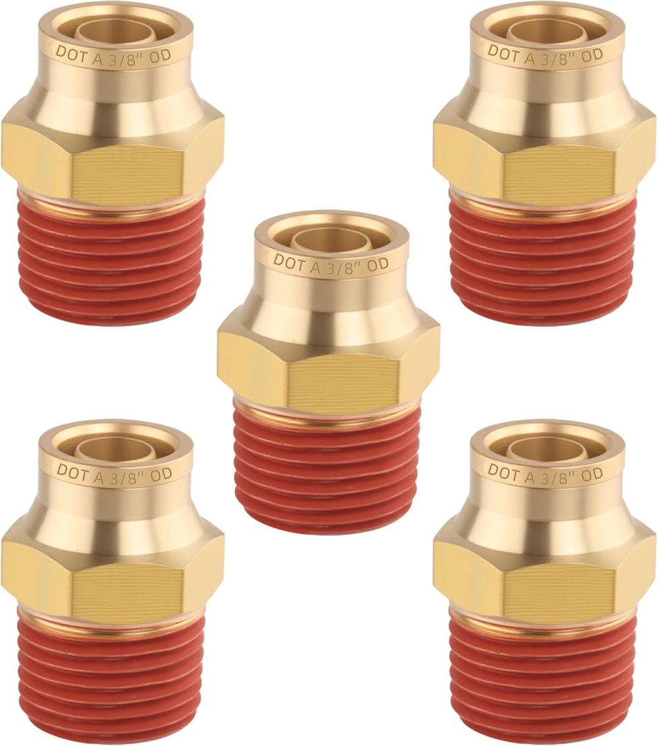 5PCS Air Brake Quick Push to Connect Fittings, 3/8" Tube OD x 3/8" NPT Thread Air Compression Straight Union Fittings for Nylon Hose with DOT Approved for Truck Trailers
