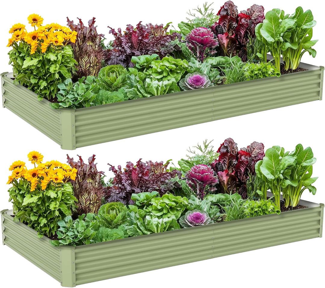 2PCS 8x4x1FT Galvanized Raised Garden Bed, Galvanized Planter Raised Garden Boxes Outdoor, Large Metal Raised Garden Beds for Vegetables-Green