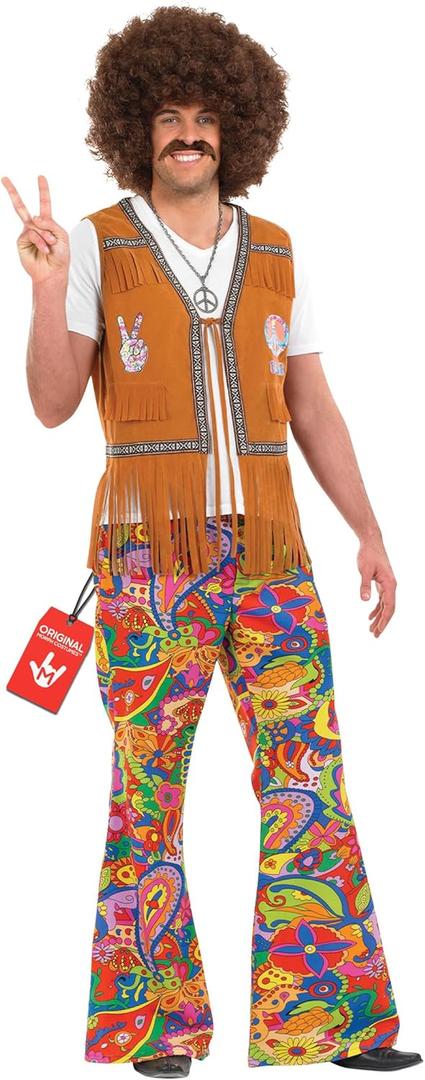 fun shack Men's Hippie Flared Pants, 70s Bell Bottom Costume, Polyester, Medium, Large, XL