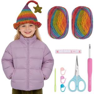 Alvian Elf Hat Crochet Kit for Beginners Rainbow Crochet Beanie Kit Knitting Kit for Beginners Adults Handmade Winter Toque (Red)