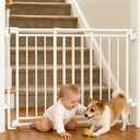 Extra Wide Baby Gate for Doorways 29" Tall Safety Gate for Kids&Pets,Pressure Mounted with Auto Close,Walk-Thru Metal Gate,Adjustable Width 26.4"-43",Indoor Pet Gate for Stairs & Hallways White