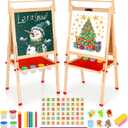 Easel for Kids, Art Easel for Kids Ages 4-8 Height Adjustable Wooden Painting Easel,Whiteboard Chalkboard with Paper Roll Holder,Letters and Numbers Magnets and Other Accessories