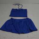 Hafailia Summer Two Piece Outfits for Women Y2K Going Out Tie Ruched Tube Crop Tops Low Rise Pleated Mini Skort Skirt Sets (Small, Blue)