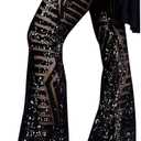 BLENCOT Women's Glitter Sequin Wide Leg Palazzo Pants High Waist Bell Bottoms Party Flared Trousers (S, Black)