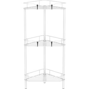 HuggieGems 3 Tier Floor Standing Corner Shower Caddy Organizer Shelf with Hooks, Bathroom Shelves Stand Rack, White