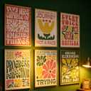 6 Piece Boho Positive Affirmation Wall Art - Motivational Quotes Decor for Bedroom, Living Room & Office - Retro Floral Typography Posters with Unframed, You Are Capable Inspirational Wall Decor