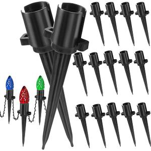 5.5 Inch Christmas Light Ground Stakes for Outdoor Decor - Black Plastic Spikes for Lawn, Garden, Patio
