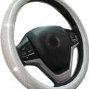 New Diamond Leather Steering Wheel Cover with Bling Bling Crystal Rhinestones, Universal Fit 15 Inch Car Wheel Protector for Women Girls Silver