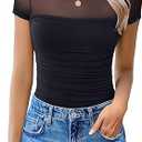 Avidlove Women's Short Sleeve Bodysuit Turtle Neck Body Suits Mesh One Piece Leotard Going Out Tops Date Outfits Large