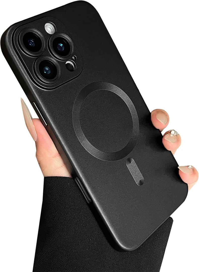 Magnetic Case for iPhone 16 Pro Phone Case for Women, Matte Luxury Soft Metallic Luster Design with Camera Lens Protector, Compatible with Magsafe Case for iPhone 16 Pro 6.3"-Black