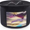 Hat Boxes for Women/Men Storage, 17" D x 10" H, Round Hat Storage Box Container for Closet, Clothes Storage Bin for Stuffed Animal Toy, Foldable Hat Box for Travel with Dustproof Lid (Black)