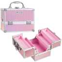 FRENESSA Makeup Train Case 8.85 Inch Portable Makeup Case Organizer Cosmetic Box Make Up Box Makeup Organizer Cosmetic Storage Cases with Locking Nail Kit Organizer Small Travel Case Mermaid Pink