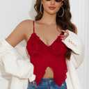 AIMISHI Sexy 3D Flower Crop Top for Women Y2K V Neck Tank Tops Spaghetti Strap Ruffle Camisole Summer Going Out Outfits Red Small (Red, S)