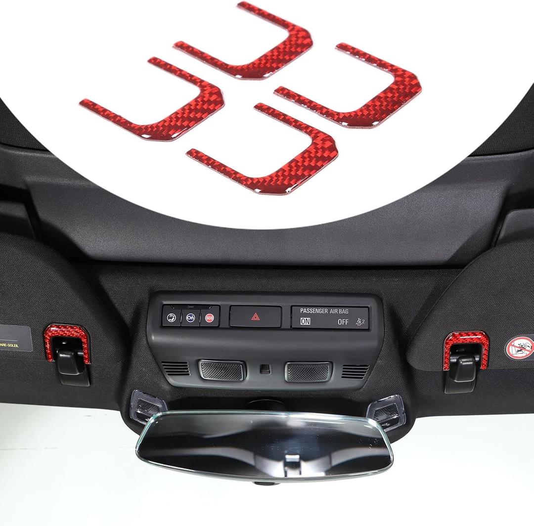 Car Makeup Vanity Mirror Visor Decorative Cover Trim for Chevrolet Corvette C8 Z06 2020-2025 Soft Carbon Fiber (Red Carbon Fiber)