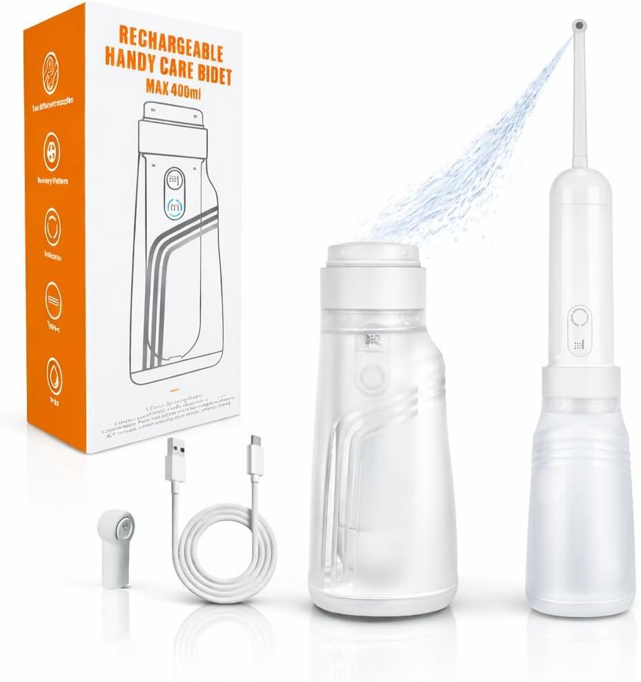 Portable Electric Travel Bidet  Rechargeable Personal Perineal Cleaner, Multiple Modes & Nozzles, for Women, Men, Babies & Postpartum Care 400ML(13.5Oz)