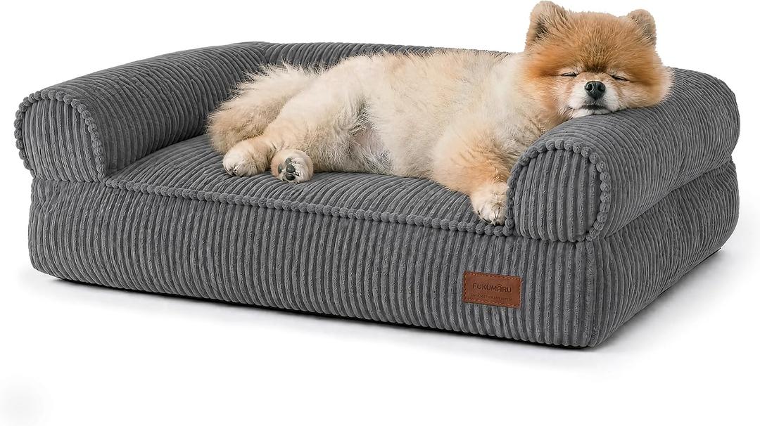 FUKUMARU Dog Couch Bed, Corduroy Cozy Cat Bed, Waterproof, Washable Cover 28in Orthopedic Dog Beds Sofa for Small Dogs and Large Cats, Cute Warm Cotton Pet Sofa 28.3"Lx20.5"Wx9"Th