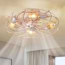 LEDIARY 20" Caged Ceiling Fans with Lights, White Flush Mount Low Profile Ceiling Fan with Remote, Small Modern Farmhouse Industrial Ceiling Fan with Light for Bedroom, Kitchen, Dining Room, Indoor