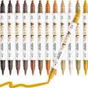 Brown Acrylic Paint Pens, Water Based 12 Colors Dual Tip Acrylic Paint Markers for Rock Painting Wood, Glass, Ceramic, Canvas, Fabric, Stone, DIY Crafts Making Art Supplies