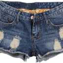 Womens Vintage Fringe Denim Shorts Jeans, Size 34