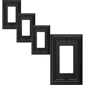 Single Decorator Light Switch Cover Adler Metal Wall Plate, 4-Pack Black 1 Gang Single Rocker, for Receptacle Dimmer Switch GFCI Outlet, Switch Cover Decorative Wallplate, Durable
