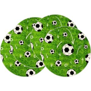 XCHI Green Soccer Grass World Cup Round Placemats Set of 4 Table Mats for Game Day Soccer Party Home Kitchen Dining Table Decorations 14x14 Inch