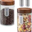 Angadona Glass Jar With Airtight Wood Lid, 33oz Wide Mouth Glass Canister pantry storage containers Kitchen Jar for Coffee,Sugar,Cookie,Nuts,spaghetti,Flour and Candy (2 pack)