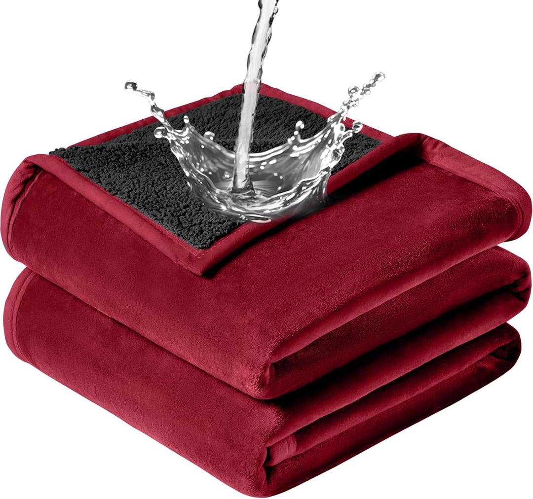 Waterproof Blanket - Travel Blankets Stain Proof, Absorbent, Leakproof, Reversible, Plush Cozy & Washable - Waterproof Couch Cover Ideal for Bed/Couch, Dogs/Cats (40"x60", Wine red/Black)