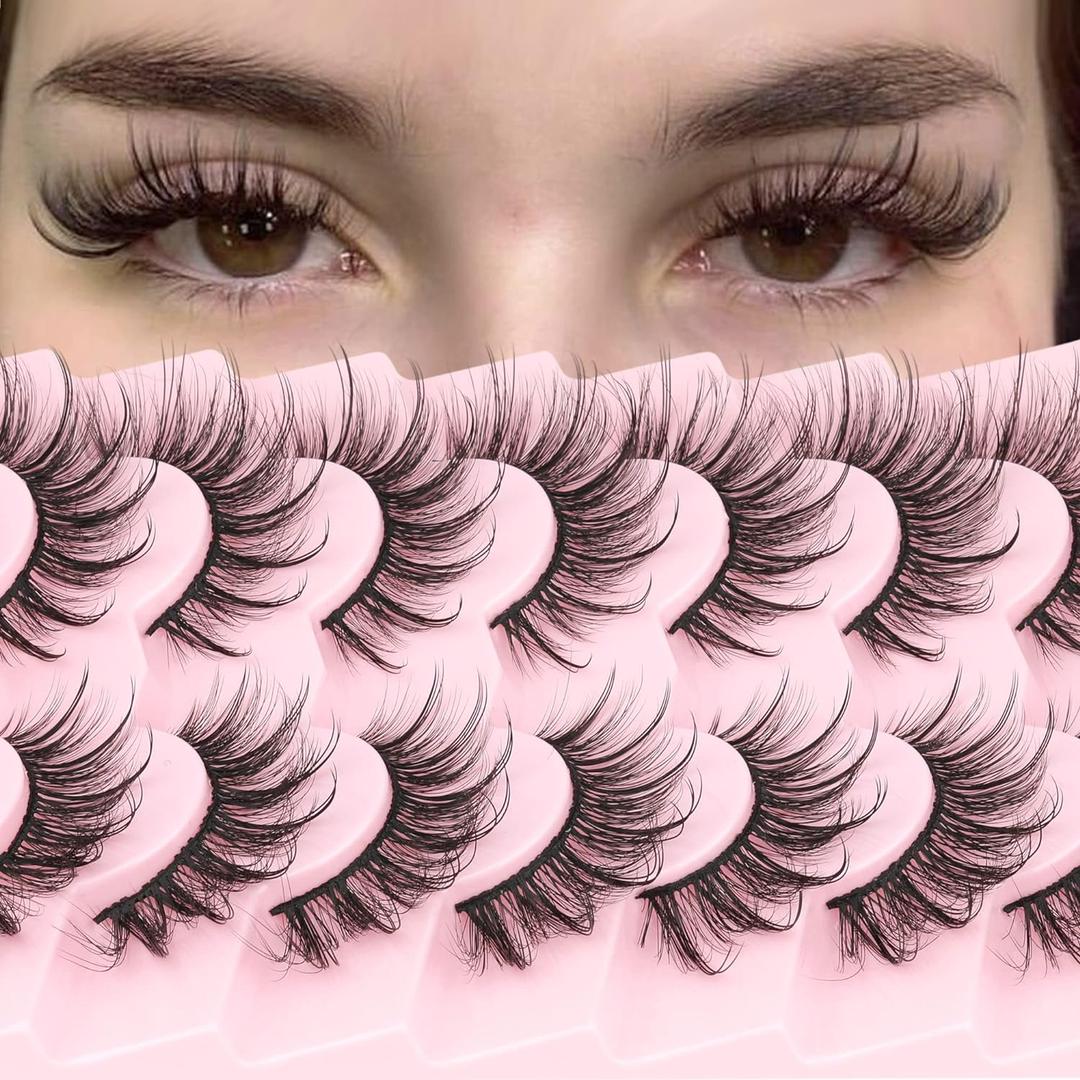 Geeneiya Lashes Wispy Mink Natural Eyelashes Spikes Lash Extensions Look Fluffy False Eyelashes 18mm Long Strip Lashes Cat Eye Eyelashes Fairy Look 7 Pairs Multipack
