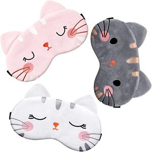 Haysandy 3 Pieces Sleep Mask for Kids Girls Cute Cat Sleeping Eye Cover Soft Mask Comfortable Funny Animal Night Eye Blindfold Cover for Kids Girls Women Home Travel(Cat)