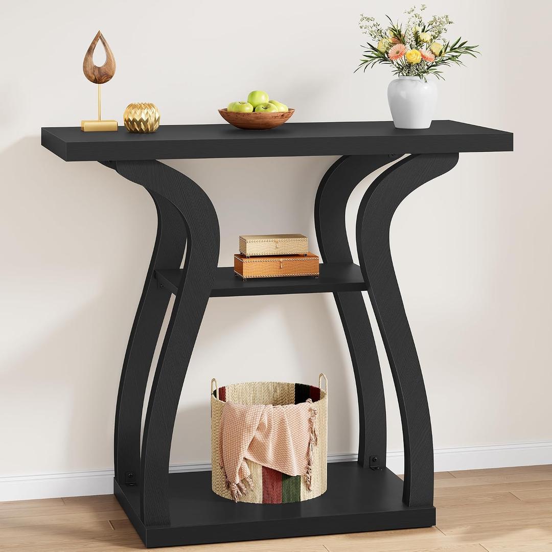 Tajsoon 3-Tier Farmhouse Console Table for Entryway 31.5", Black, 31.5" x 11.8" x 31.5"