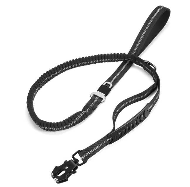 Heavy Duty Dog Leash, 46FT Shock Absorbing Dog Leashes with Traffic Handle and Comfortable Padded Handles, Advanced Easy Metal Clip, No Pull Reflective Leash for Medium Large Dogs That Pull (Black)