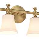 Bathroom Vanity Light Fixtures, Traditional Aged Brass 4 Lights Wall Sconce Lighting with Opal Glass Shade, Porch Wall Mount Light Fixture for Bathroom, Mirror Cabinets Hallway Stairs