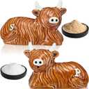 Potchen 2 Pcs Highland Cow Salt and Pepper Shaker Set Ceramic Kitchen Accessories Animal Spice Rack Scottish Highland Cow for Farm Animal Bull with Horns S&P