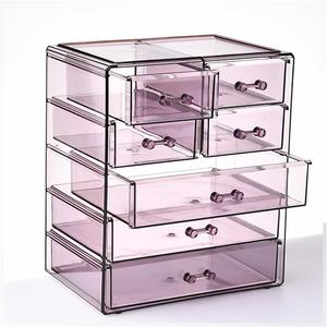 Acrylic Clear Large Makeup Organizer - Jewelry Holder Organizer, Perfect Make Up Organizers and Storage for Vanity, Bathroom (3 Large, 4 Small Drawers - Purple)