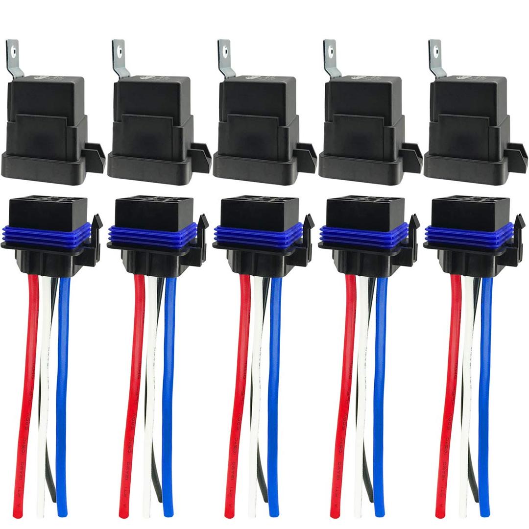 4-pin 80/60AMP 12VDC Waterproof Relay Kit, SPST Automotive Relays, Pack of 5