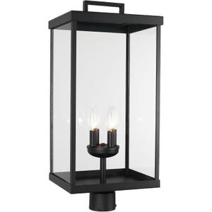 Outdoor Post Light Fixture, 25 Inch 4-Light Large Modern Exterior Post Lantern with Clear Glass, Black Outside Lamp Post, Outdoor Pole Lights for Yard Garden Patio Pathway, 25.1inch